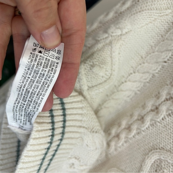 EUC Forever  21 White and Teal Trim Cable Knit Cardigan, size S, cropped. Roomy - Picture 5 of 8